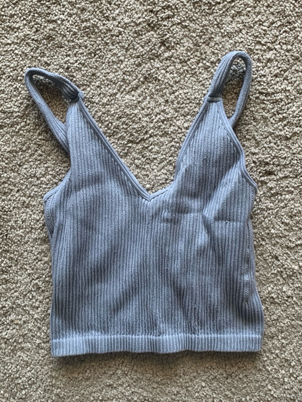 & Other Stories Light Blue Ribbed V-Neck Crop Cami
